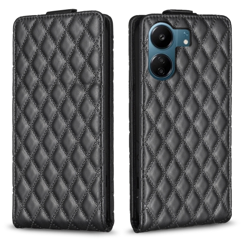 

For Xiaomi Redmi 13C Diamond Lattice Vertical Flip Leather Phone Case(Black)