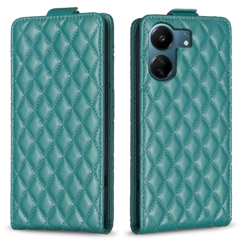 

For Xiaomi Redmi 13C Diamond Lattice Vertical Flip Leather Phone Case(Green)