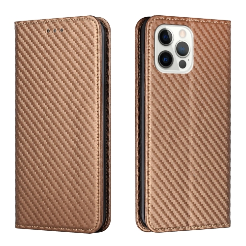 

For iPhone 15 Pro Carbon Fiber Texture Flip Holder Leather Phone Case(Brown)