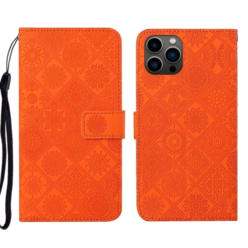 

For iPhone 15 Pro Max Ethnic Style Embossed Pattern Leather Phone Case(Orange)