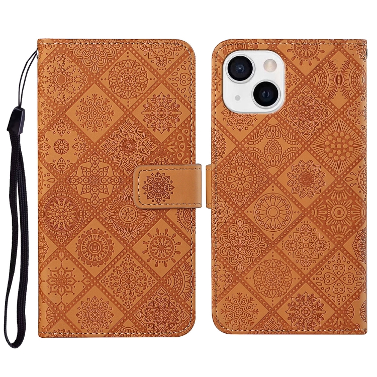 

For iPhone 15 Plus Ethnic Style Embossed Pattern Leather Phone Case(Brown)