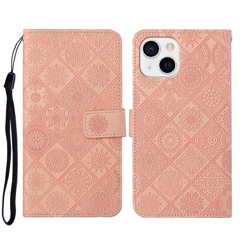 

For iPhone 15 Plus Ethnic Style Embossed Pattern Leather Phone Case(Pink)