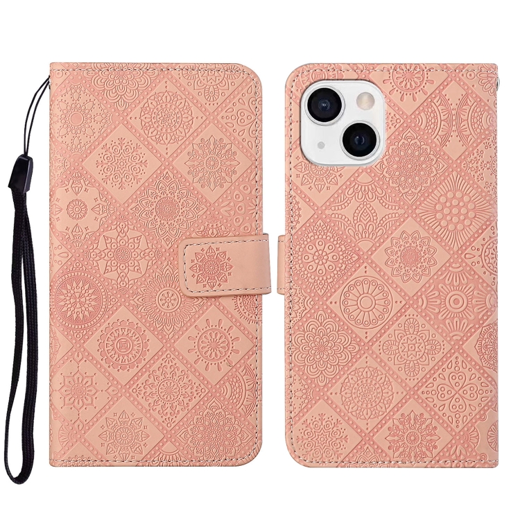 

For iPhone 15 Ethnic Style Embossed Pattern Leather Phone Case(Pink)