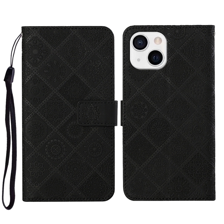 

For iPhone 15 Ethnic Style Embossed Pattern Leather Phone Case(Black)