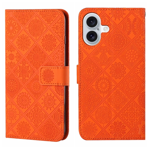 

For iPhone 16 Ethnic Style Embossed Pattern Leather Phone Case(Orange)