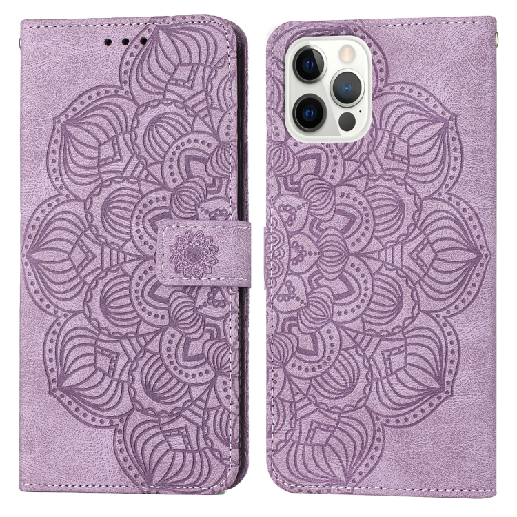 

For iPhone 15 Pro Max Mandala Embossed Flip Leather Phone Case(Purple)