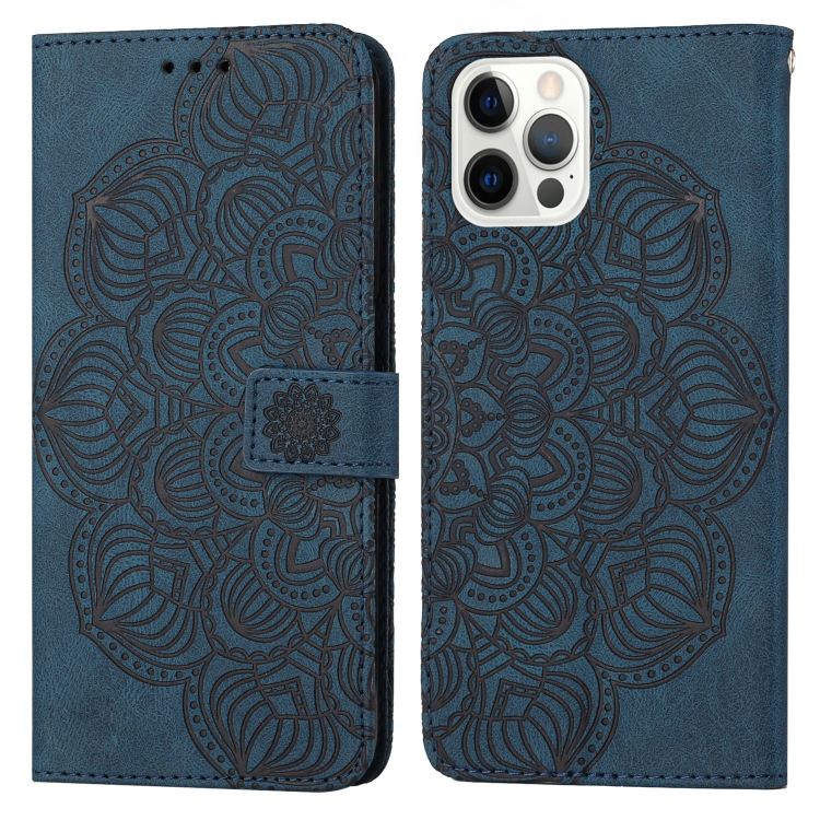 

For iPhone 15 Pro Mandala Embossed Flip Leather Phone Case(Blue)