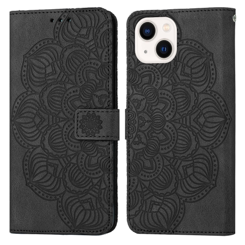 

For iPhone 15 Plus Mandala Embossed Flip Leather Phone Case(Black)