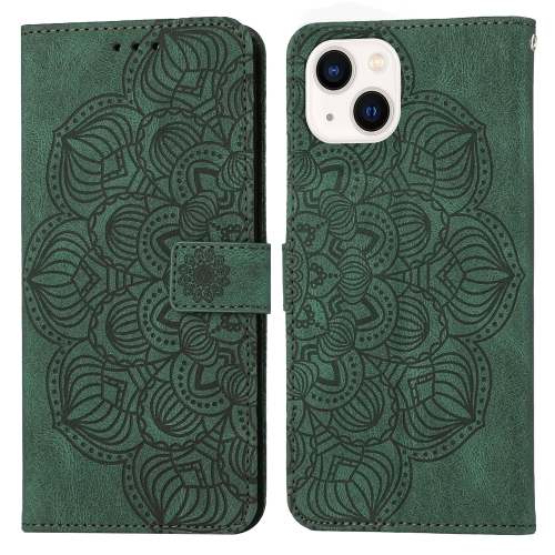 

For iPhone 15 Plus Mandala Embossed Flip Leather Phone Case(Green)