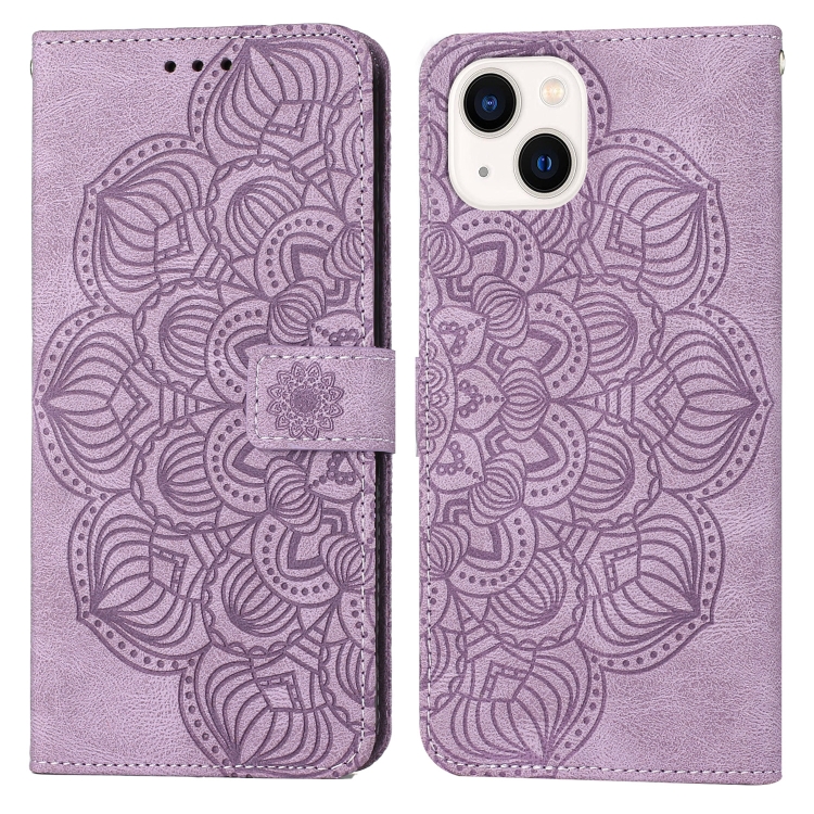 

For iPhone 15 Mandala Embossed Flip Leather Phone Case(Purple)