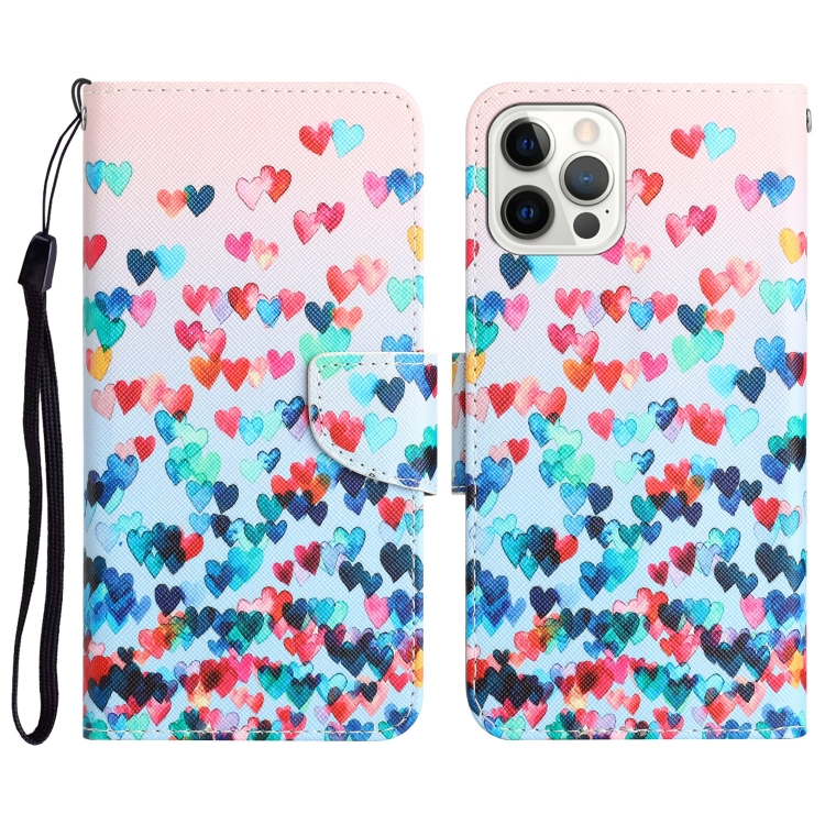 

For iPhone 15 Pro Colored Drawing Leather Phone Case(Heart)