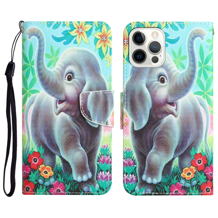 

For iPhone 15 Pro Colored Drawing Leather Phone Case(Elephant)