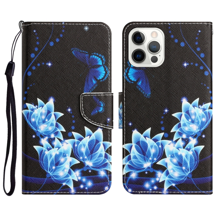 

For iPhone 15 Pro Colored Drawing Leather Phone Case(Blue Butterfly)