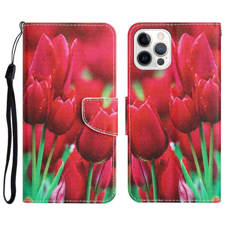 

For iPhone 15 Pro Colored Drawing Leather Phone Case(Tulips)