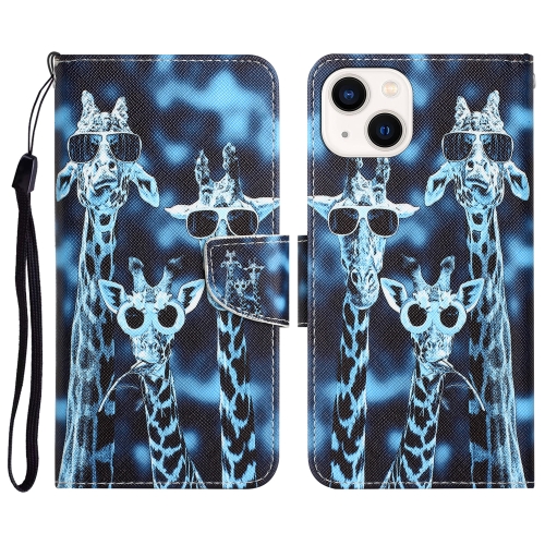 

For iPhone 15 Plus Colored Drawing Leather Phone Case(Giraffes)
