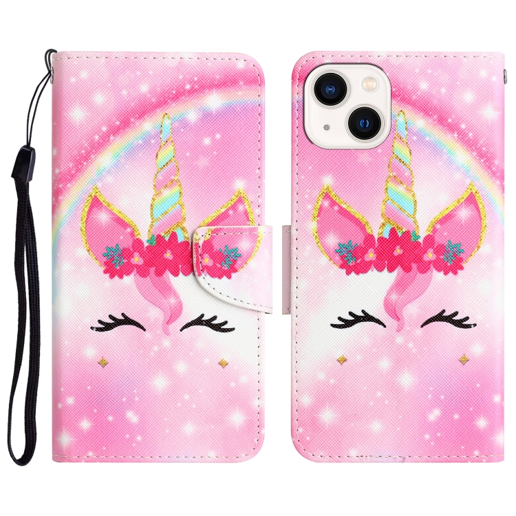 

For iPhone 15 Plus Colored Drawing Leather Phone Case(Unicorn)