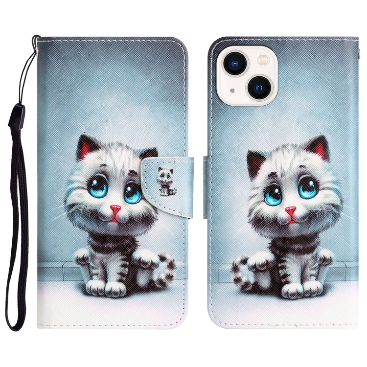 

For iPhone 15 Plus Colored Drawing Leather Phone Case(Blue Eyes)