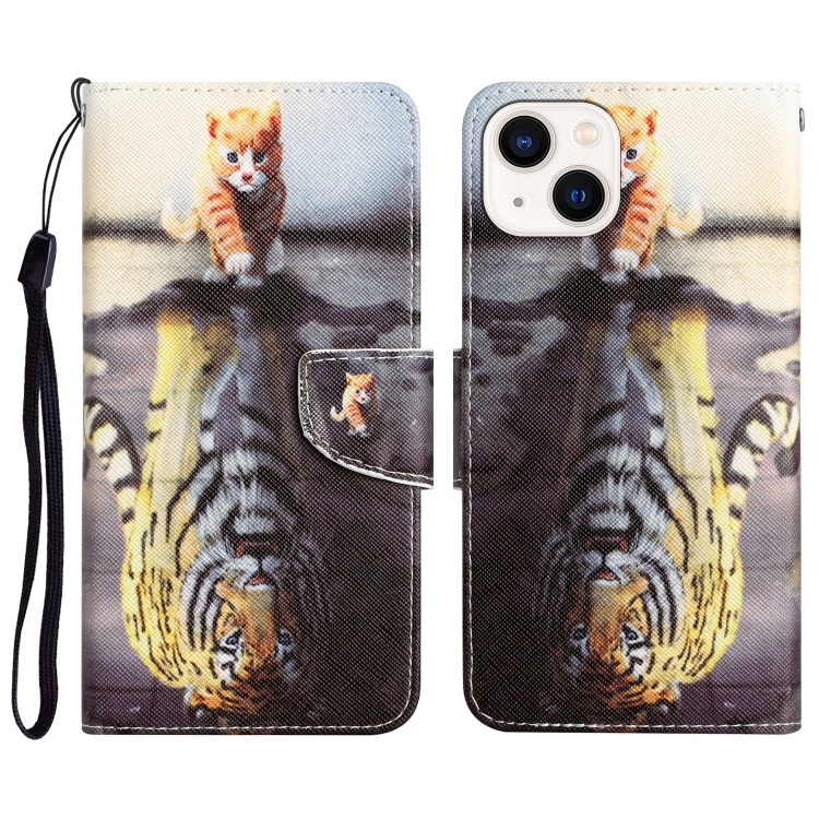 

For iPhone 15 Plus Colored Drawing Leather Phone Case(Tiger)