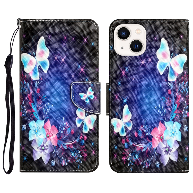 

For iPhone 15 Plus Colored Drawing Leather Phone Case(Butterfly)