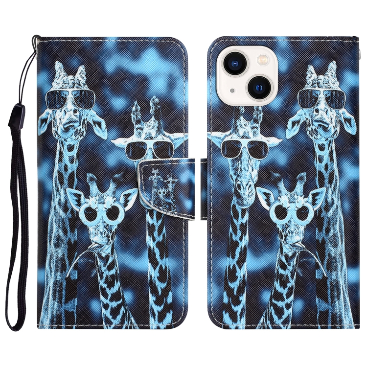 

For iPhone 15 Colored Drawing Leather Phone Case(Giraffes)