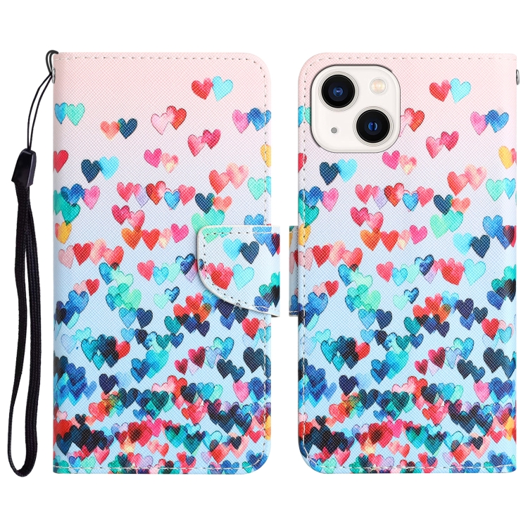 

For iPhone 15 Colored Drawing Leather Phone Case(Heart)