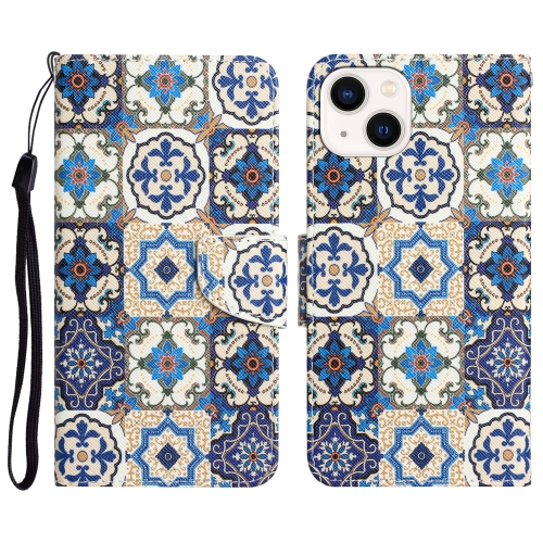

For iPhone 15 Colored Drawing Leather Phone Case(Vintage Totem)