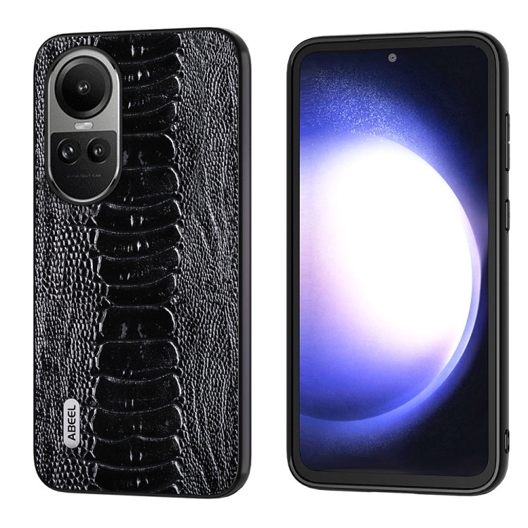 

For OPPO Reno10 Global / Reno10 Pro Global ABEEL Genuine Leather Weilai Series Phone Case(Black)