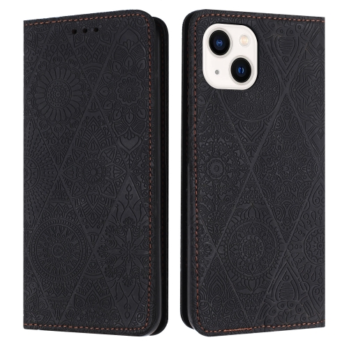 

For iPhone 15 Plus Ethnic Embossed Adsorption Leather Phone Case(Yellow)