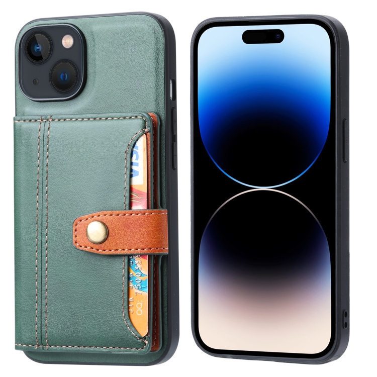 

For iPhone 15 Calfskin Card Slot TPU + PU Phone Case(Green)