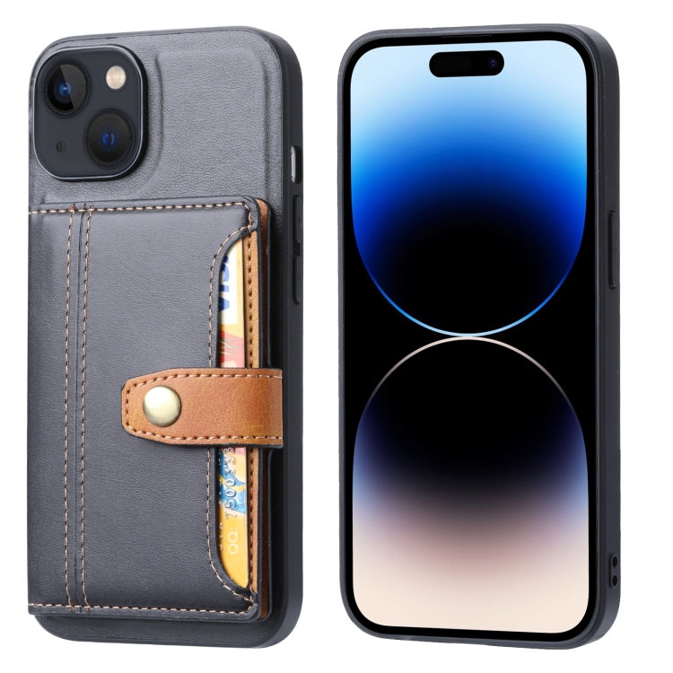 

For iPhone 15 Calfskin Card Slot TPU + PU Phone Case(Black)