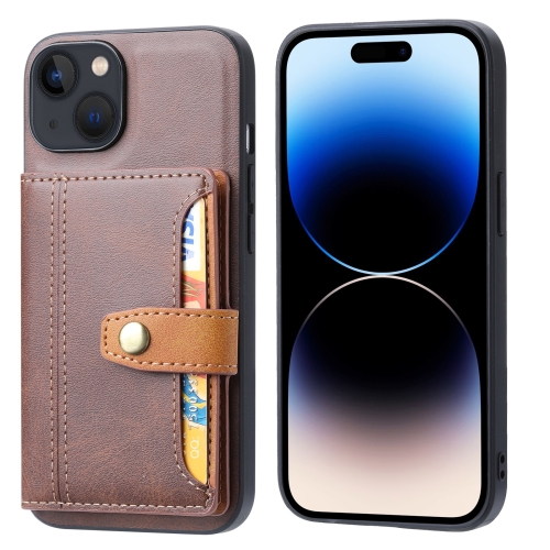 

For iPhone 15 Plus Calfskin Card Slot TPU + PU Phone Case(Brown)