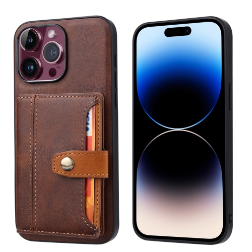 

For iPhone 15 Pro Calfskin Card Slot TPU Hybrid PU Phone Case(Brown)