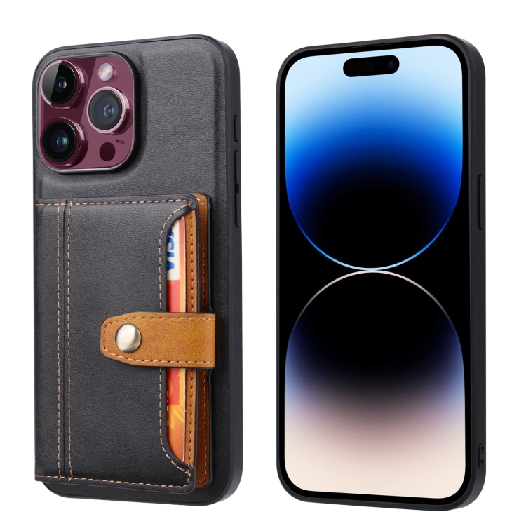 

For iPhone 15 Pro Calfskin Card Slot TPU + PU Phone Case(Black)