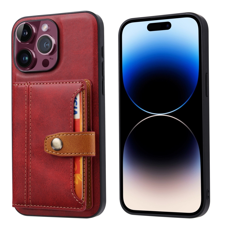 

For iPhone 15 Pro Max Calfskin Card Slot TPU + PU Phone Case(Red)