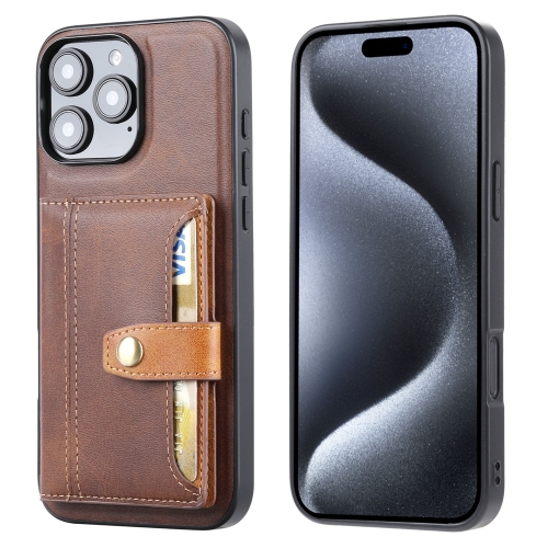 

For iPhone 16 Pro Calfskin Card Slot TPU Hybrid PU Phone Case(Brown)