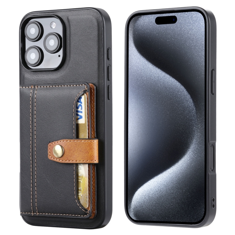 

For iPhone 16 Pro Calfskin Card Slot TPU Hybrid PU Phone Case(Black)