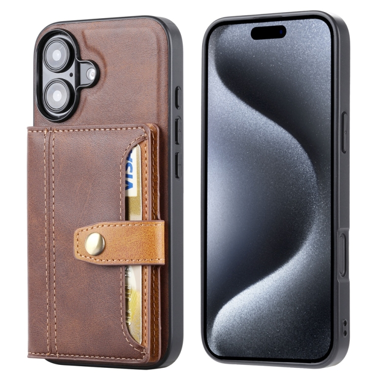 

For iPhone 16 Calfskin Card Slot TPU Hybrid PU Phone Case(Brown)