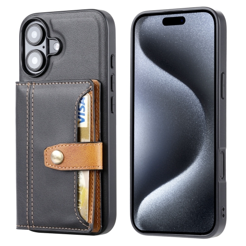 

For iPhone 16 Calfskin Card Slot TPU Hybrid PU Phone Case(Black)