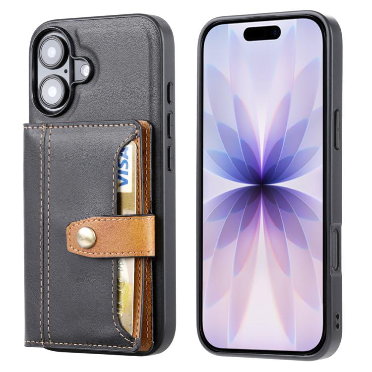 

For iPhone 17 Calfskin Card Slot TPU Hybrid PU Phone Case(Black)