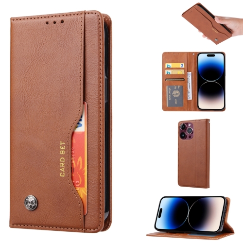 

For iPhone 15 Pro Max Knead Skin Texture Horizontal Flip Leather Phone Case(Brown)