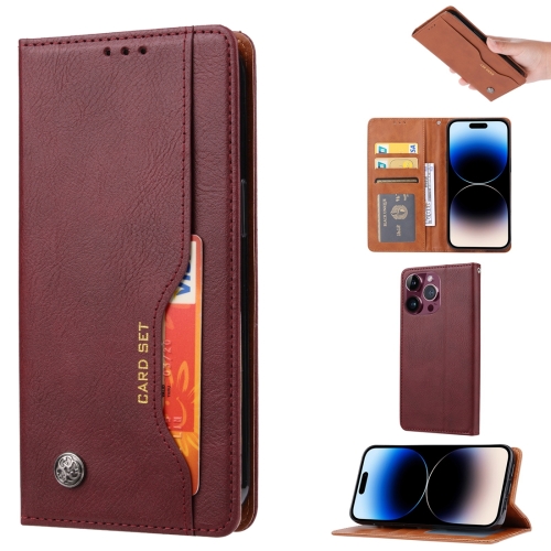 

For iPhone 15 Pro Knead Skin Texture Horizontal Flip Leather Phone Case(Wine Red)