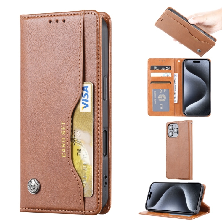 

For iPhone 16 Pro Knead Skin Texture Flip Leather Phone Case(Brown)