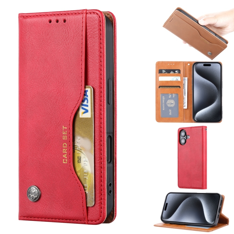 

For iPhone 16 Knead Skin Texture Flip Leather Phone Case(Red)