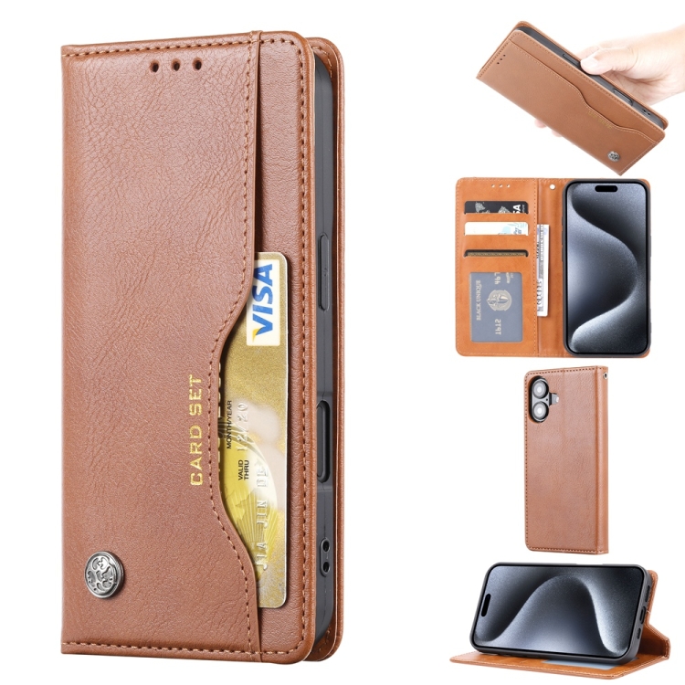 

For iPhone 16 Knead Skin Texture Flip Leather Phone Case(Brown)