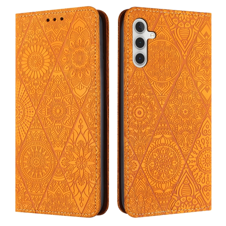 

For Samsung Galaxy A05s Ethnic Embossed Adsorption Leather Phone Case(Yellow)