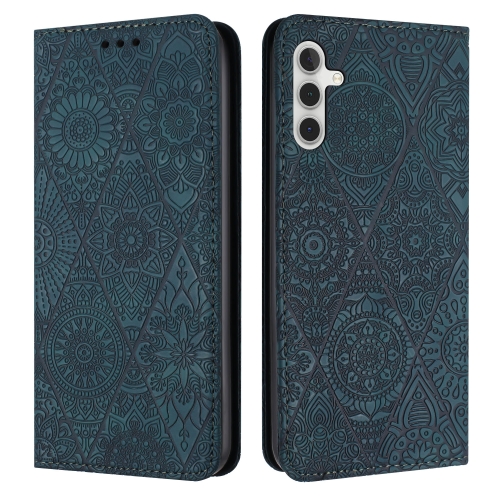 

For Samsung Galaxy S24 5G Ethnic Embossed Adsorption Leather Phone Case(Blue)