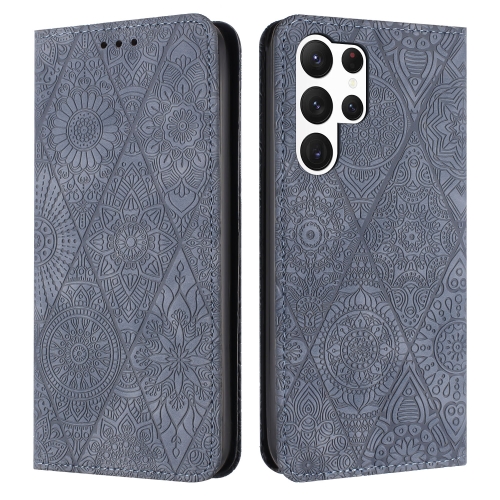 

For Samsung Galaxy S24 Ultra 5G Ethnic Embossed Adsorption Leather Phone Case(Grey)