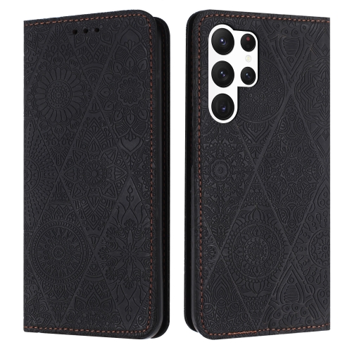 

For Samsung Galaxy S24 Ultra 5G Ethnic Embossed Adsorption Leather Phone Case(Black)