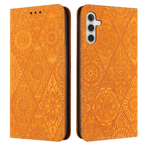 

For Samsung Galaxy A15 Ethnic Embossed Adsorption Leather Phone Case(Yellow)