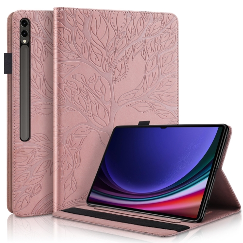 

For Samsung Galaxy Tab S9 Ultra Life Tree Series Horizontal Flip Leather Tablet Case(Rose Gold)